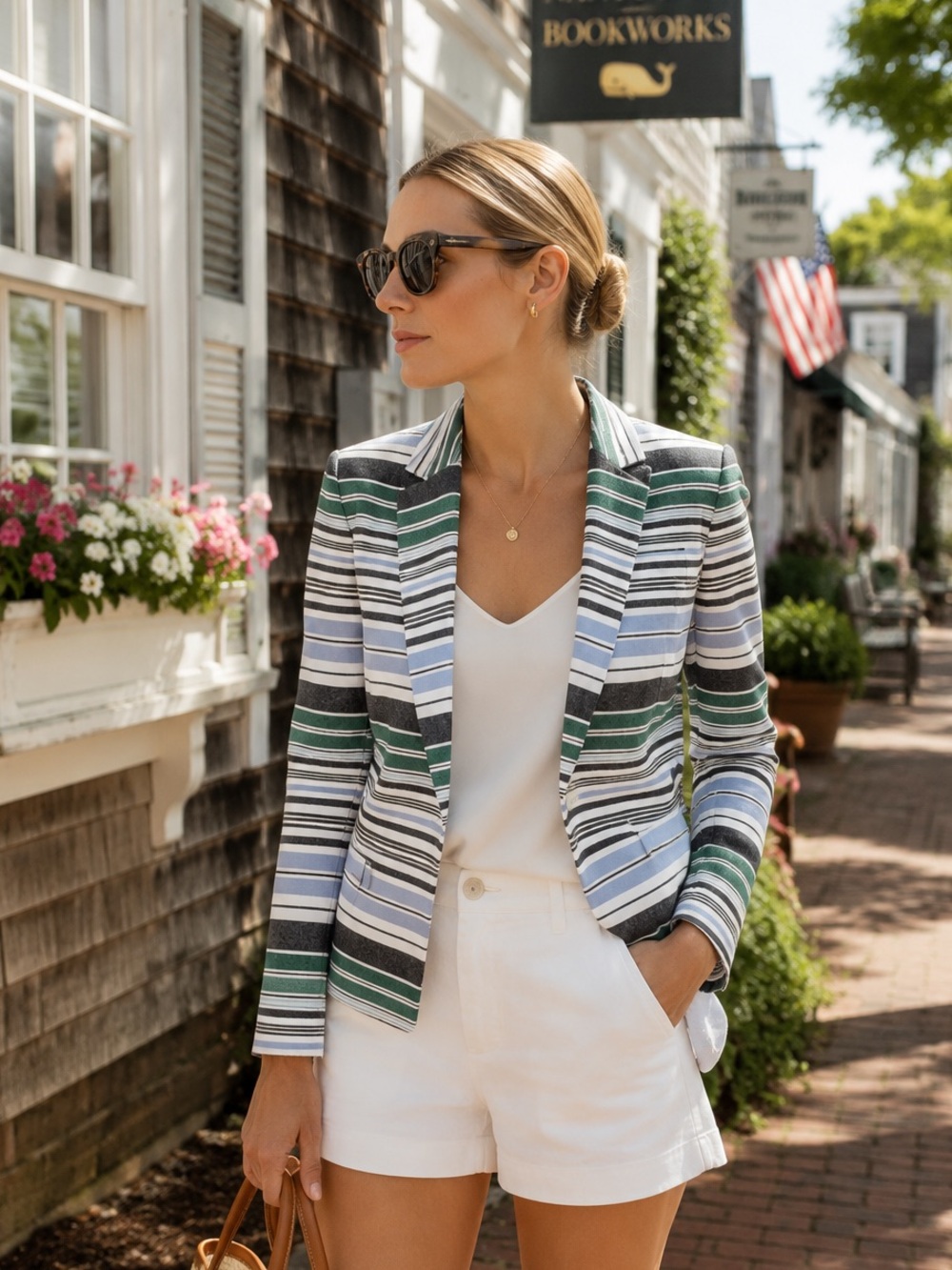 NWT JOIE Blue and Green Rossmore Quiet Luxury Linen Striped Summer Blazer, S